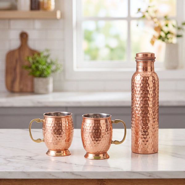 Pure Copper Bottle & Mugs Set - alternate view